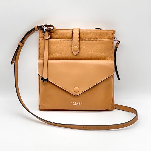 RADLEY LONDON Handbags - RADLEY LONDON Wilton Way Crossbody Tan Leather Slim Tab Travel Pockets NEW